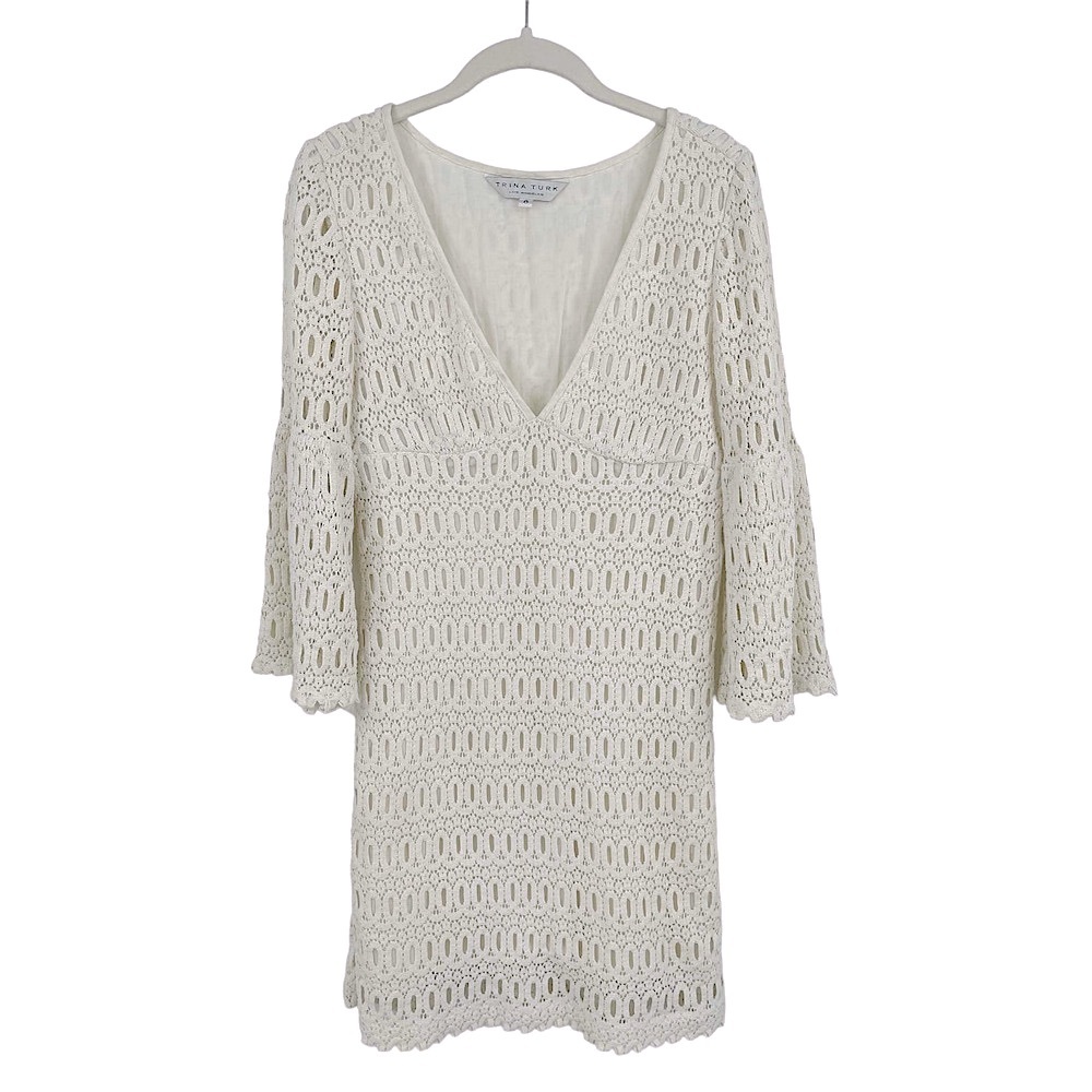 TRINA TURK Off White Cotton Eyelet Crochet Sheath Dress - Size 8 - Picture 14 of 14